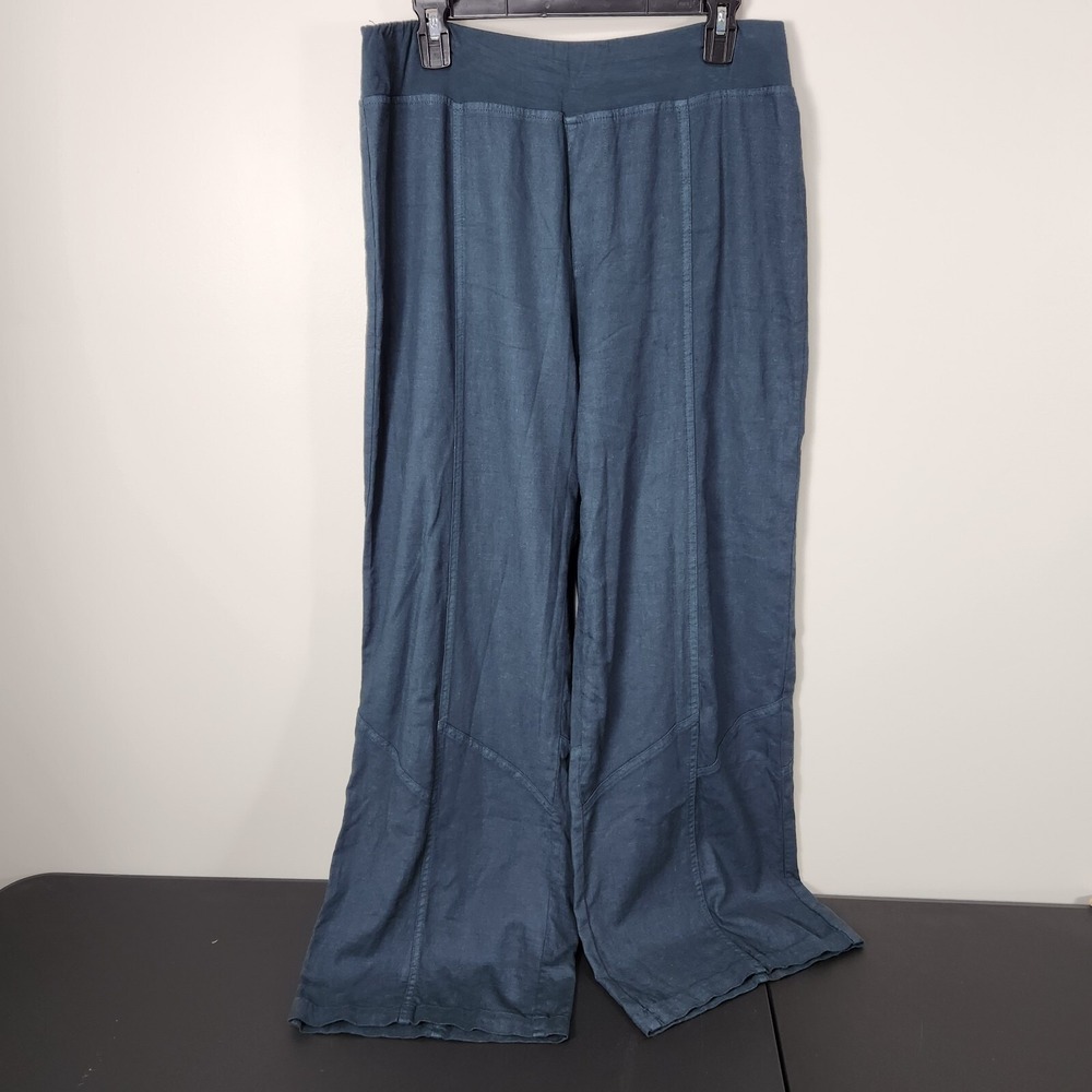 Soft Surroundings Green Linen Blend Straight Leg Pull On Pants Sz M Womens